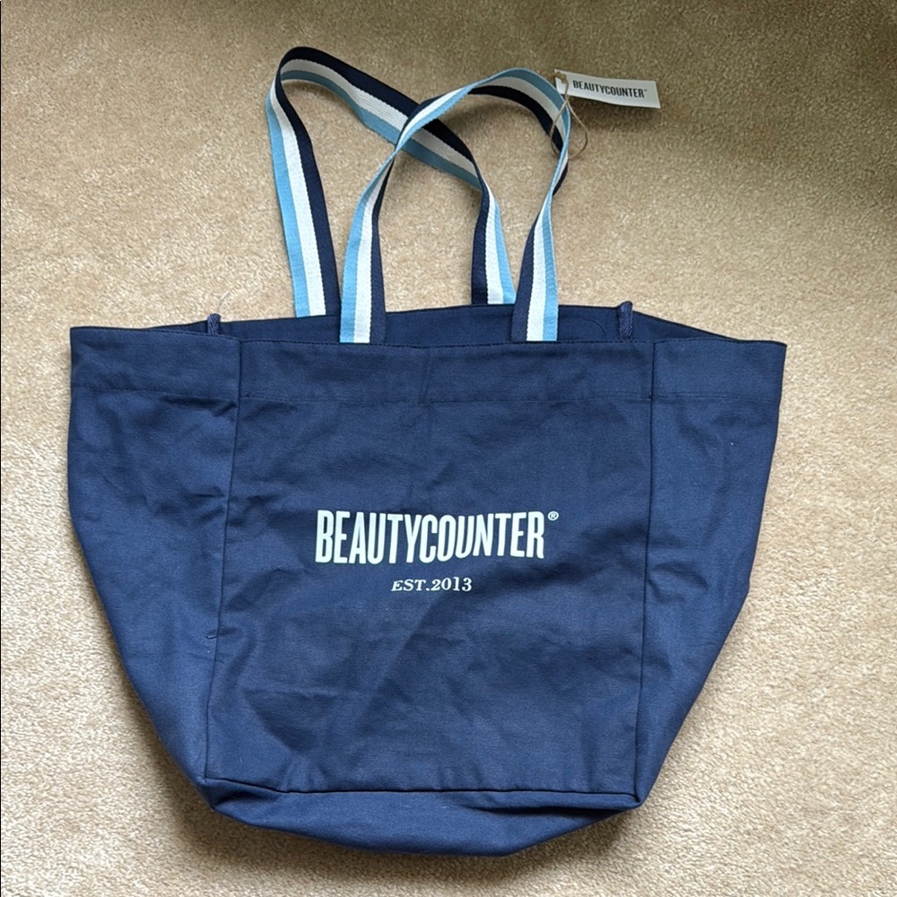 Beautycounter Blue Canvas Tote Bag with Reinforced Handles